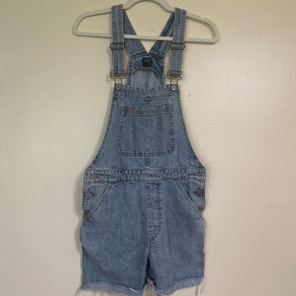 Gap Denim For Good 100% Cotton Womens Light Wash Overalls XS Raw Hem Shortalls